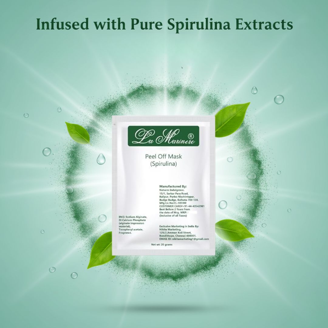 Lamarinere Spirulina Peel Off Mask  | Whitening, Anti-Aging & Anti-Inflammatory | With Spirulina & Menthol | Improves Collagen, Brightens Skin & Reduces Pores (Pack Of 6pcs)
