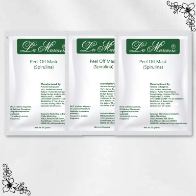 Lamarinere Spirulina Peel Off Mask Pack of 3 x 20gms | Whitening, Anti-Aging & Anti-Inflammatory | With Spirulina & Menthol | Improves Collagen, Brightens Skin & Reduces Pores (Pack Of 3pcs)