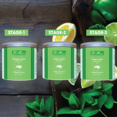 Lamarinere Green Fruit Cabin Treatment For Men & Women | Brighten And Refresh Your Skin | Embrace The Power Of Natural Fruit Radiance | Removes Blackheads & Whiteheads | Deep Pore Cleansing & Nourishing Care(Cream,Scrub & Mask)