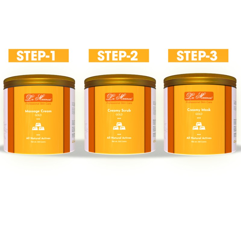 Lamarinere Gold Cabin Treatment For Men & Women | Brighten And Revitalize Your Skin | Embrace The Luxury Of Golden Radiance | Removes Blackheads & Whiteheads | Deep Pore Cleansing & Nourishing Care (Cream,Scrub & Mask)