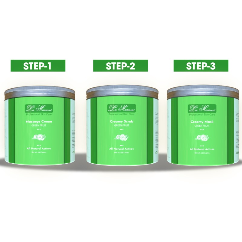 Lamarinere Green Fruit Cabin Treatment For Men & Women | Brighten And Refresh Your Skin | Embrace The Power Of Natural Fruit Radiance | Removes Blackheads & Whiteheads | Deep Pore Cleansing & Nourishing Care(Cream,Scrub & Mask)