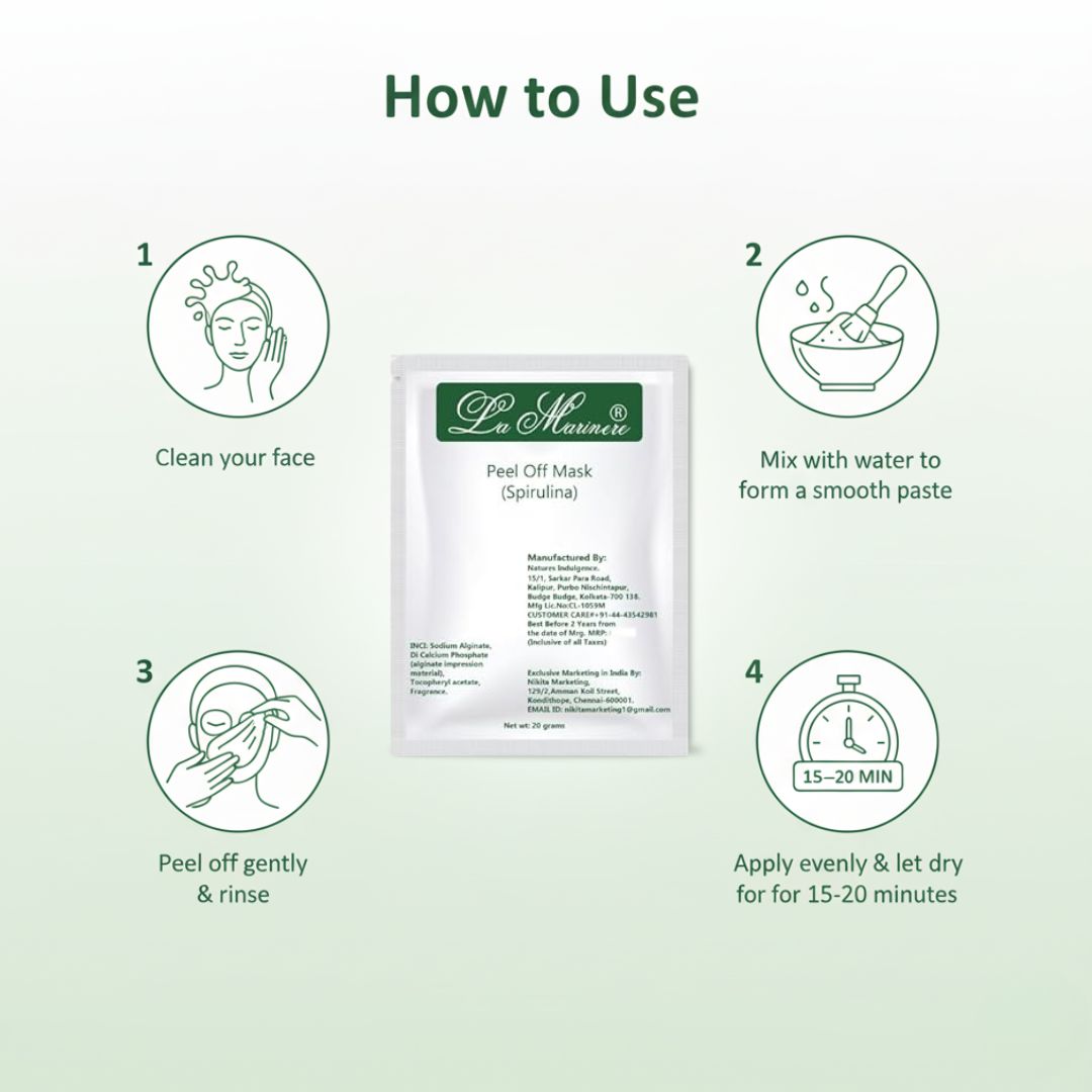 Lamarinere Spirulina Peel Off Mask Pack of 3 x 20gms | Whitening, Anti-Aging & Anti-Inflammatory | With Spirulina & Menthol | Improves Collagen, Brightens Skin & Reduces Pores (Pack Of 3pcs)